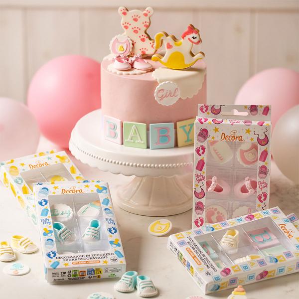 Sockerdekorationer Baby Shower Gul/Vit 6-pack