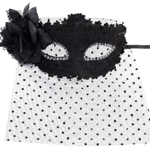 Ögonmask med Slöja & Blomma Svart