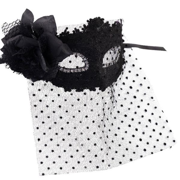 Ögonmask med Slöja & Blomma Svart