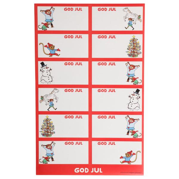 Juletiketter Pippi Långstrump 60-pack