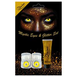 Gula Kontaktlinser med Guld Glittersmink