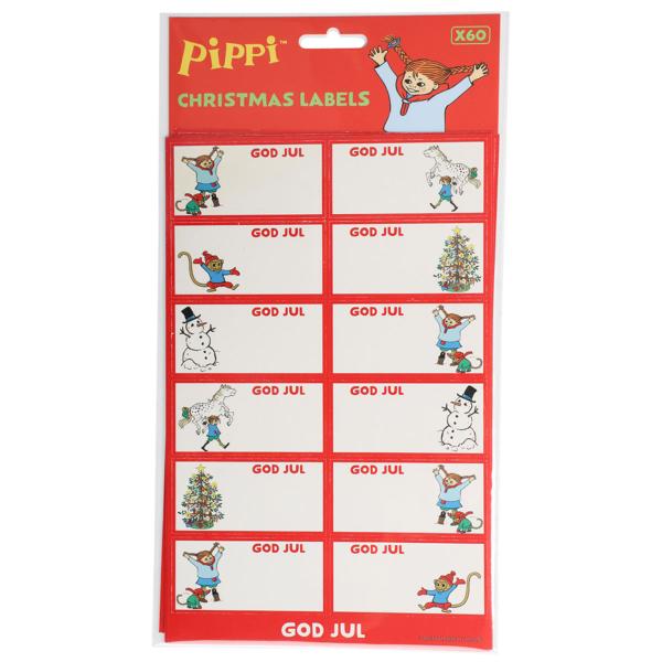 Juletiketter Pippi Långstrump 60-pack