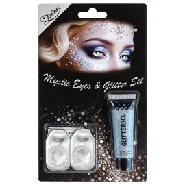 Vita Kontaktlinser med Silver Glittersmink