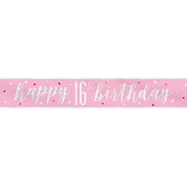 Happy 16th Birthday Banderoll Rosa & Silver