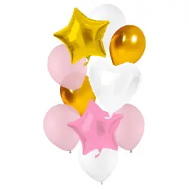 Ballongbukett Rosa/Vit/Guld Mix