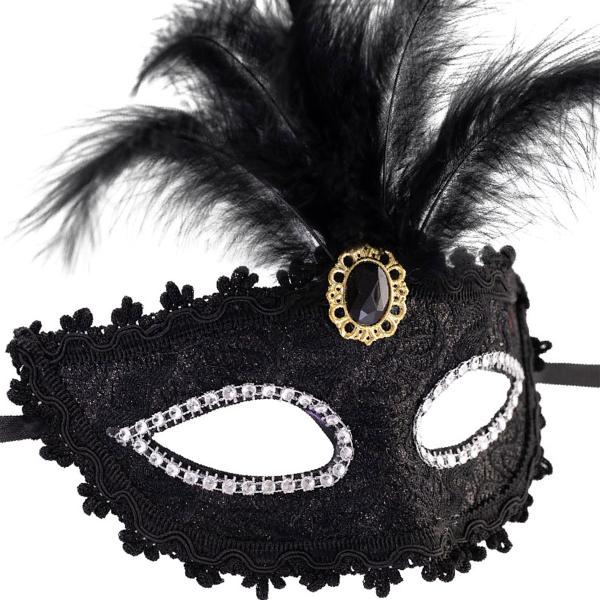 Venetiansk Ögonmask med Fjädrar Svart