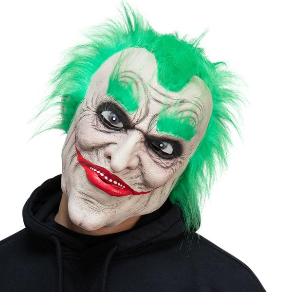 Latexmask Skräckclown med Grönt Hår