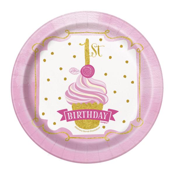 1st Birthday Assietter Guld/Rosa