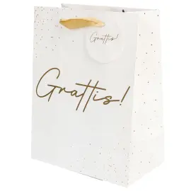 Presentpåse Grattis! Vit/Guld
