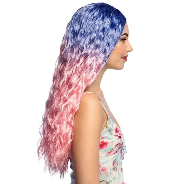 Vågig Peruk Rosa/Blå