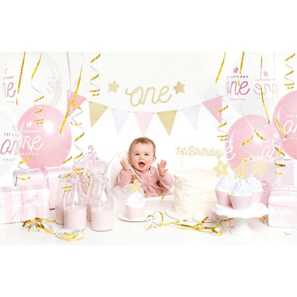 1st Birthday Rosa och Guld Kalaspaket