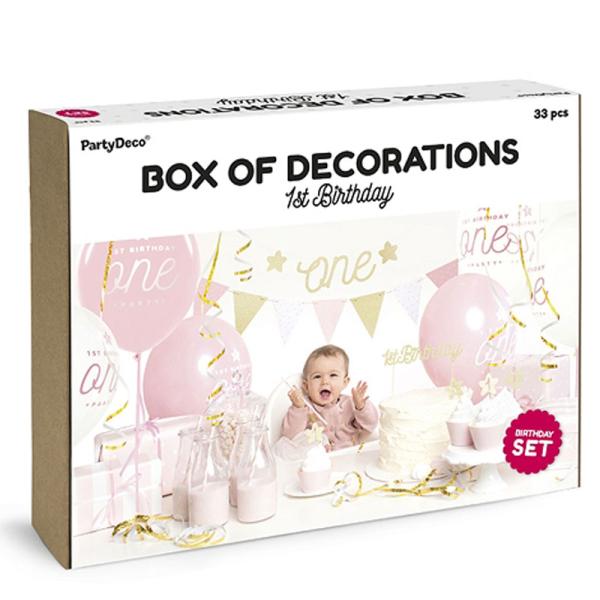 1st Birthday Rosa och Guld Kalaspaket
