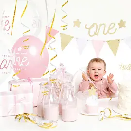 1st Birthday Rosa och Guld Kalaspaket