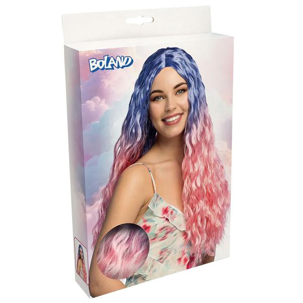 Vågig Peruk Rosa/Blå