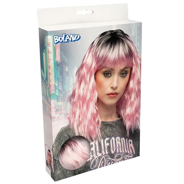 Vågig Peruk Rosa/Svart