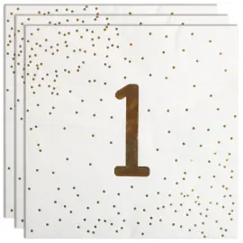 Servetter 1 &aring;r Guld med Prickar 16-pack