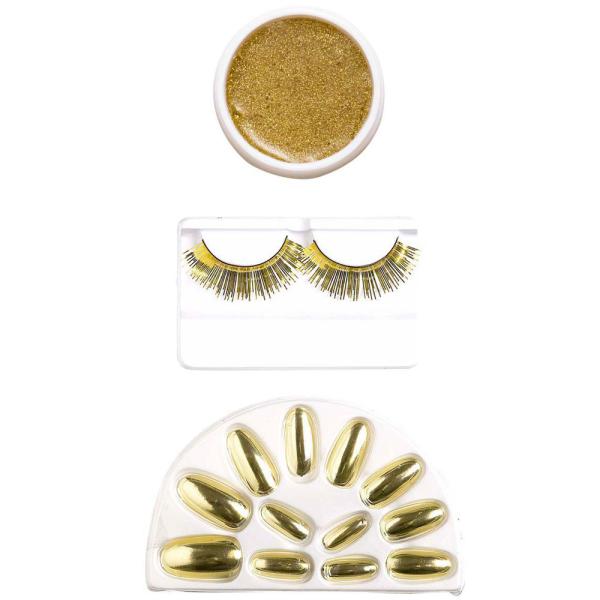Smink Kit med Lösnaglar Guld