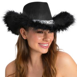 Svart Cowboyhatt med Fjäderkant