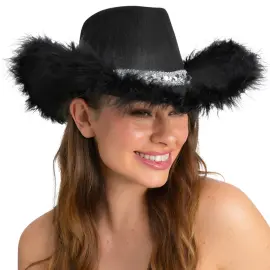 Svart Cowboyhatt med Fjäderkant