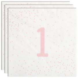 Servetter 1 &aring;r Ljusrosa med Prickar 16-pack
