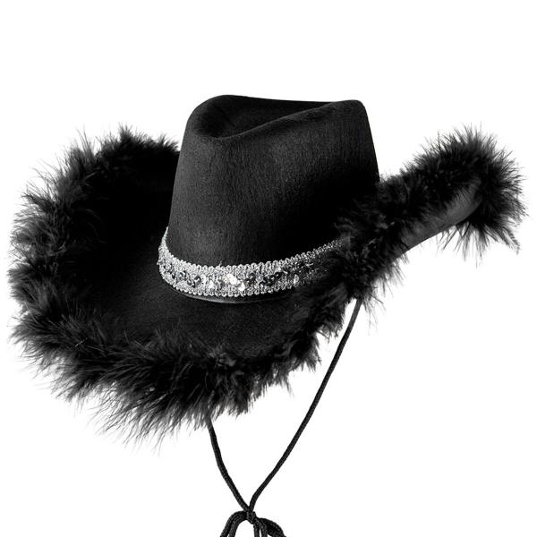 Svart Cowboyhatt med Fjäderkant