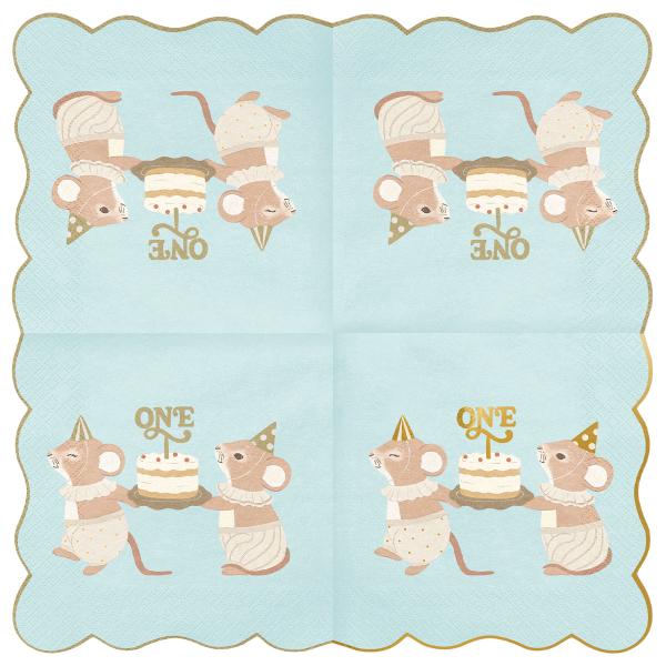 Servetter 1 år Möss Ljusblå 12-pack