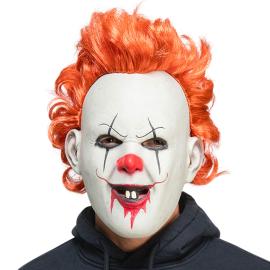 Latexmask Skr&auml;ckclown med Orange H&aring;r
