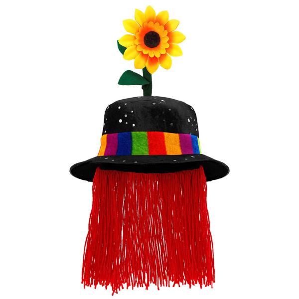 Svart Clownhatt med Rött Hår