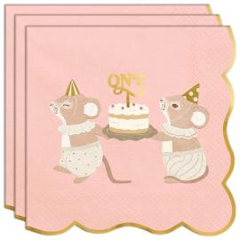 Servetter 1 &aring;r M&ouml;ss Ljusrosa 12-pack