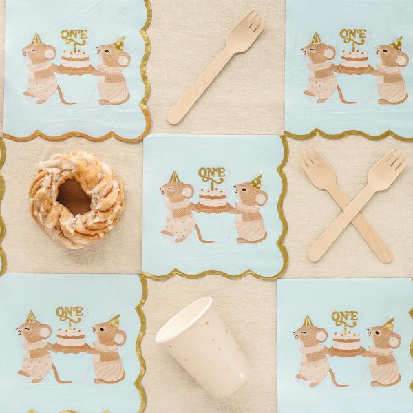 Servetter 1 år Möss Ljusblå 12-pack