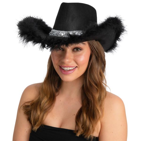 Svart Cowboyhatt med Fjäderkant