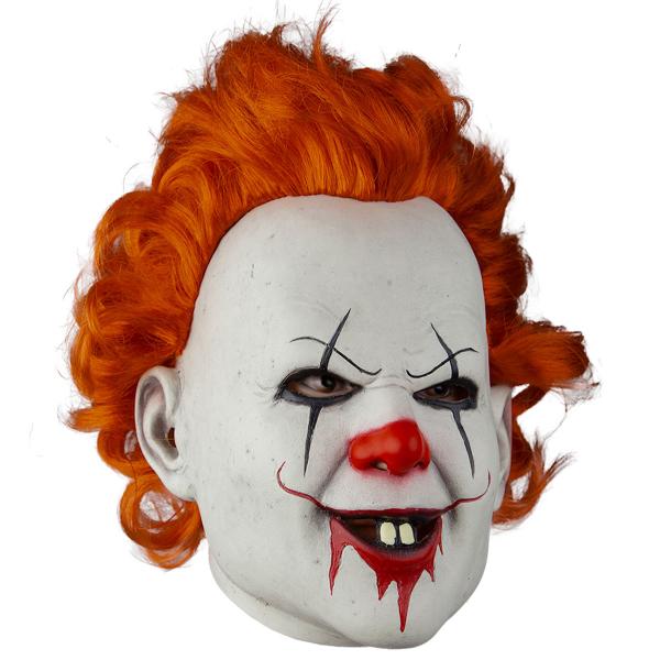 Latexmask Skräckclown med Orange Hår