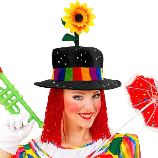 Svart Clownhatt med Rött Hår
