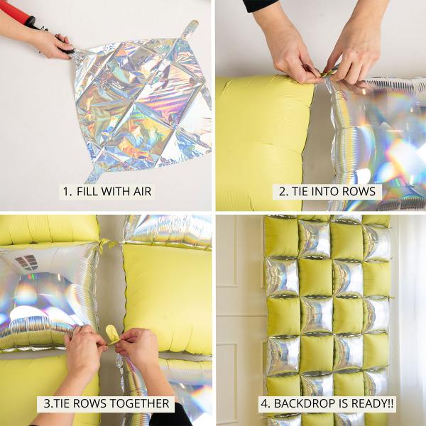 Kuddballonger Holografisk/Neongul 4-pack