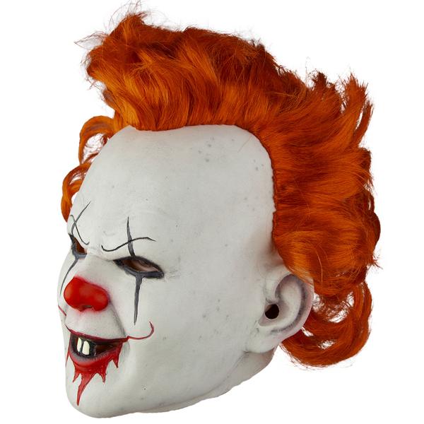Latexmask Skräckclown med Orange Hår