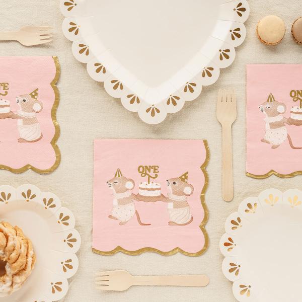 Servetter 1 år Möss Ljusrosa 12-pack