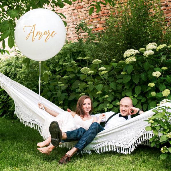 Amore Gigantisk Ballong Vit och Guld