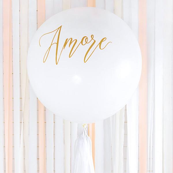 Amore Gigantisk Ballong Vit och Guld
