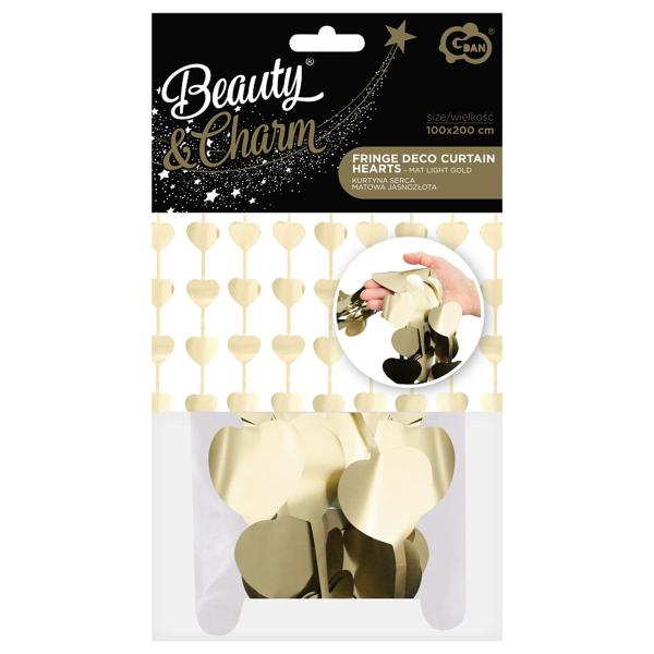 Dörrdraperi Hjärtan Matt Ljusguld