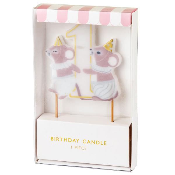 Tårtljus 1 år Möss 6,5 x 7,5 cm