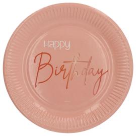Happy Birthday Papperstallrikar Ljusrosa 8-pack