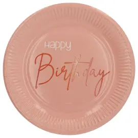 Happy Birthday Papperstallrikar Ljusrosa 8-pack