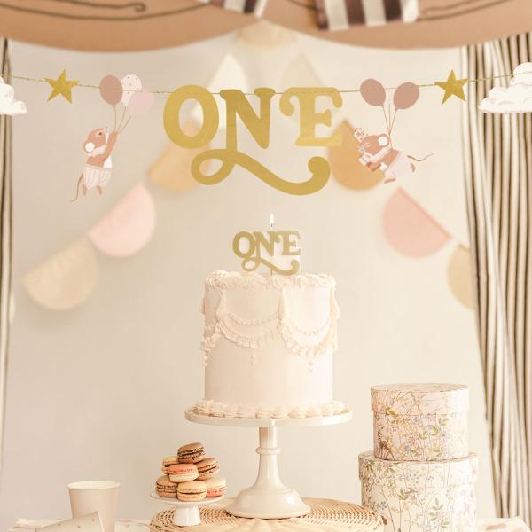 Tårtljus One Guld 10 x 6,5 cm