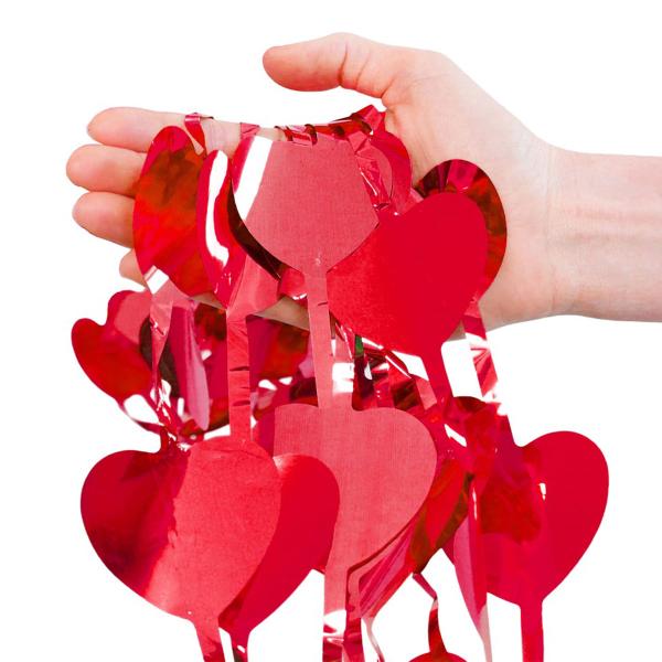 Dörrdraperi Hjärtan Metallic Röd