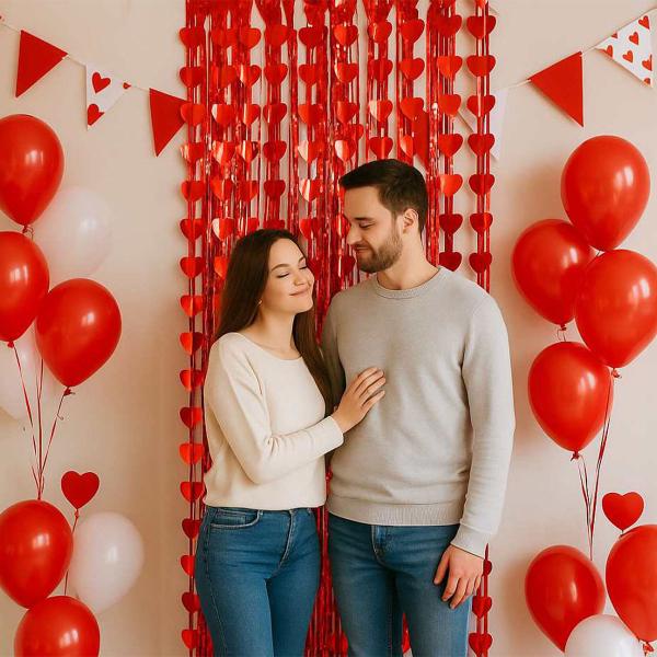 Dörrdraperi Hjärtan Metallic Röd