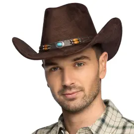 Brun Cowboyhatt med P&auml;rlor