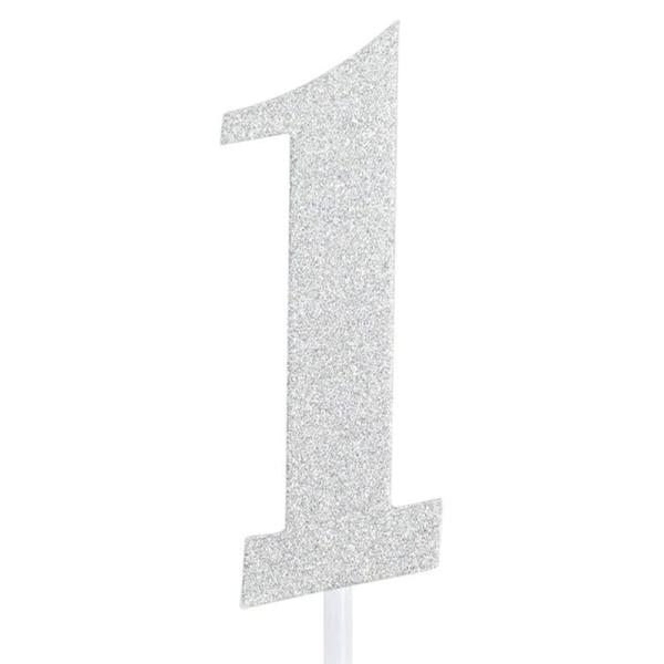 Glittrig 1 Års Tårtdekoration Silver