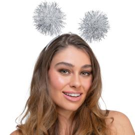 Vitt Diadem med Silvriga Pom Poms
