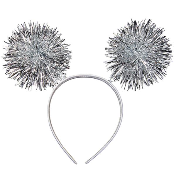 Vitt Diadem med Silvriga Pom Poms
