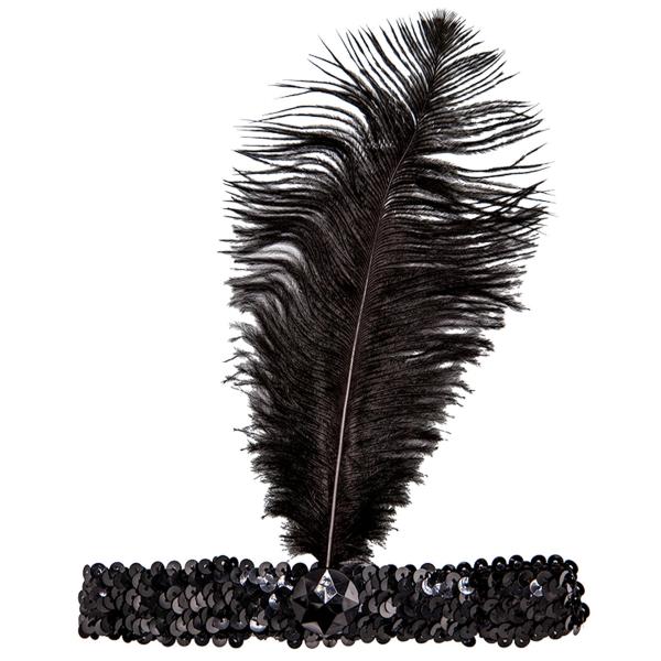 Paljett Pannband med Fjäder Svart